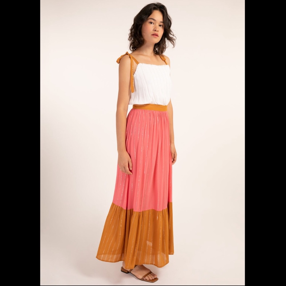 Ochre Mustard Pink Colorblock Maxi Dress